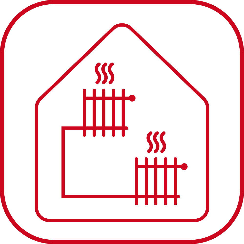 Icon zur Wärmeversorgung. Der Einsatz von Wärmepumpen und Abwärmenutzung aus den Kälteanlagen – Verzicht auf fossile Energieträger